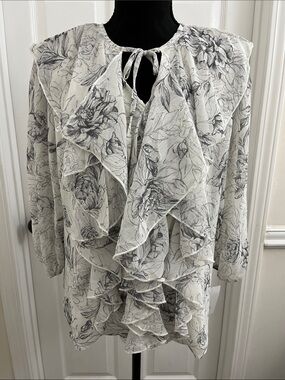 Enfocus Studio Ivory and Black Floral Blouse
